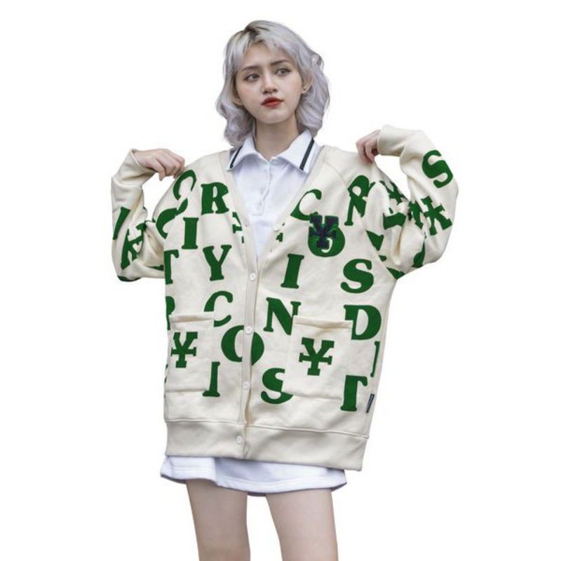 (video thật)Áo khoác Dirty cardigan unisex,Áo cardigan nữ chất nỉ cao cấp form rộng in chữ cái phối màu phong cách hàn