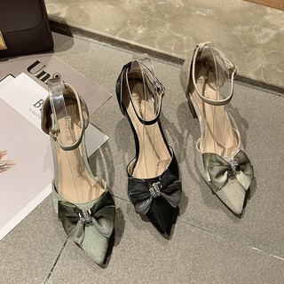 Giày Cao Gót 6cm Mũi Nhọn Đính Nơ Thời Trang 2021 Cho Nữ