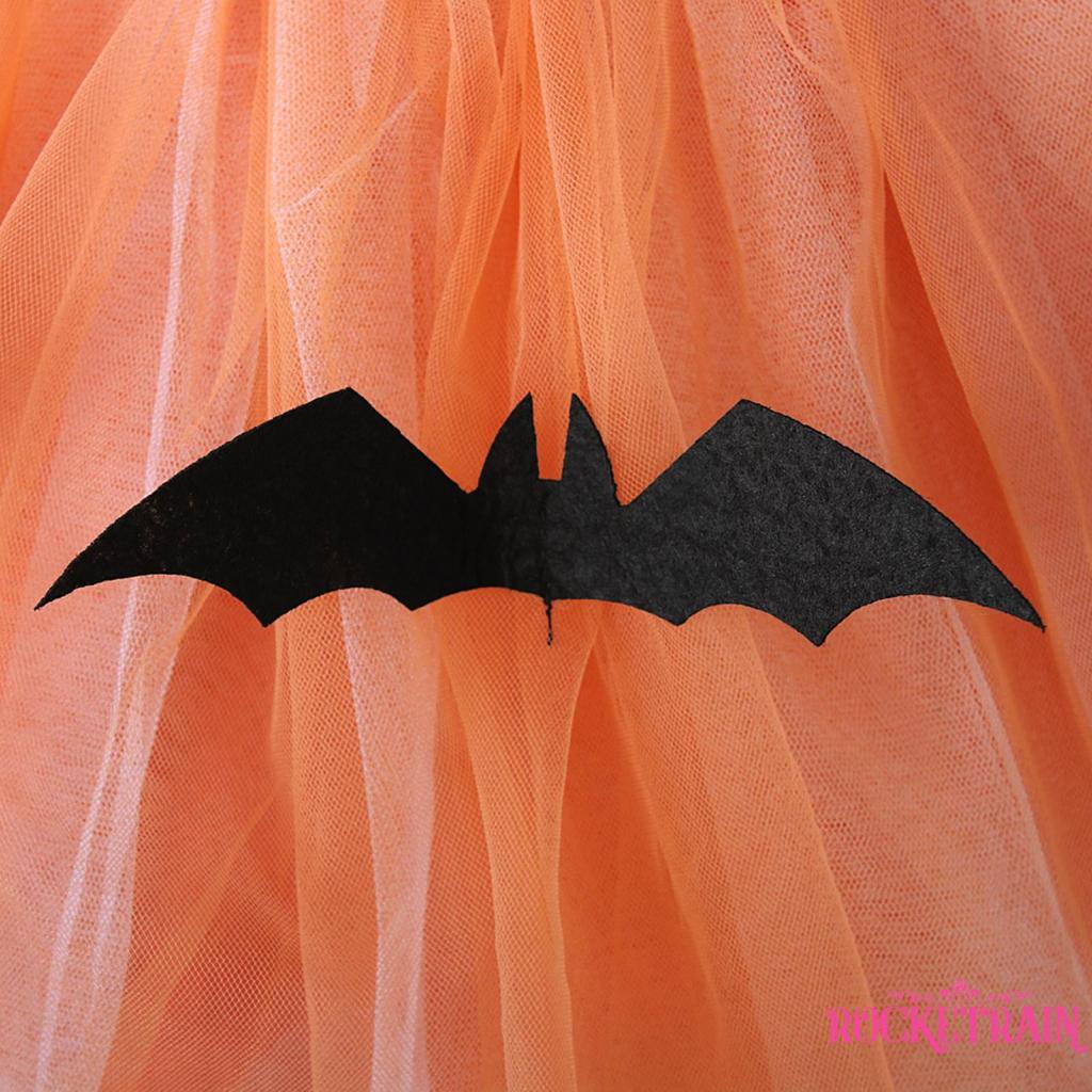 Wa-đầm Lưới Tay Ngắn Phồng Cổ Tròn Màu Sắc Ngọt Ngào Phù Hợp Với Halloween Cho Bé Gái