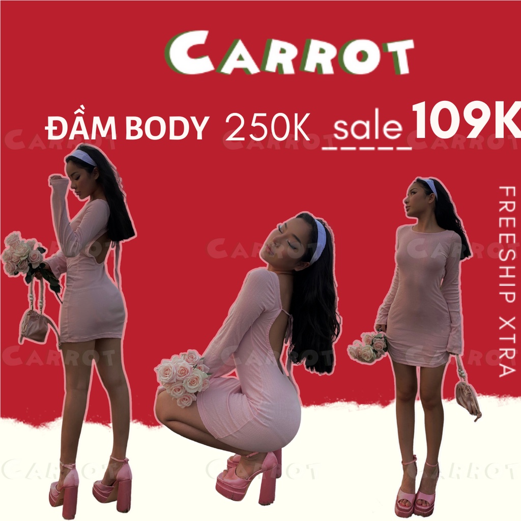 Đầm body hở lưng sexy váy ôm hồng sang chảnh cá tính khoét lưng tay dài thun co giãn tốt đi chơi carrotxinhdep- (11) | BigBuy360 - bigbuy360.vn