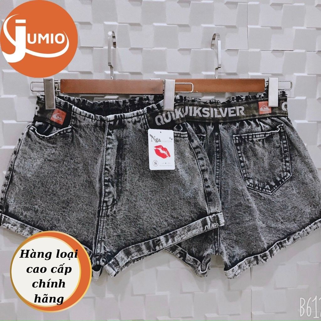 Quần đùi jean nữ ống rộng cạp cao cá tính, quần short bò nữ chun gập gấu JUMIO