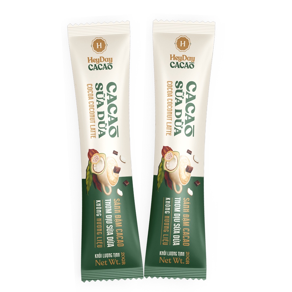 Combo 2 Gói 20g Bột Cacao Sữa Tiện Lợi và Bột Cacao Sữa Dừa Thuần Chay - Heyday Cacao