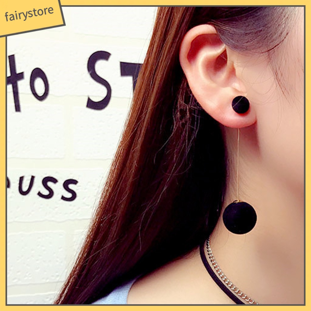 Khuyên Tai Dáng Dài Đính Quả Bông bằng Lông thú giả xinh xắn