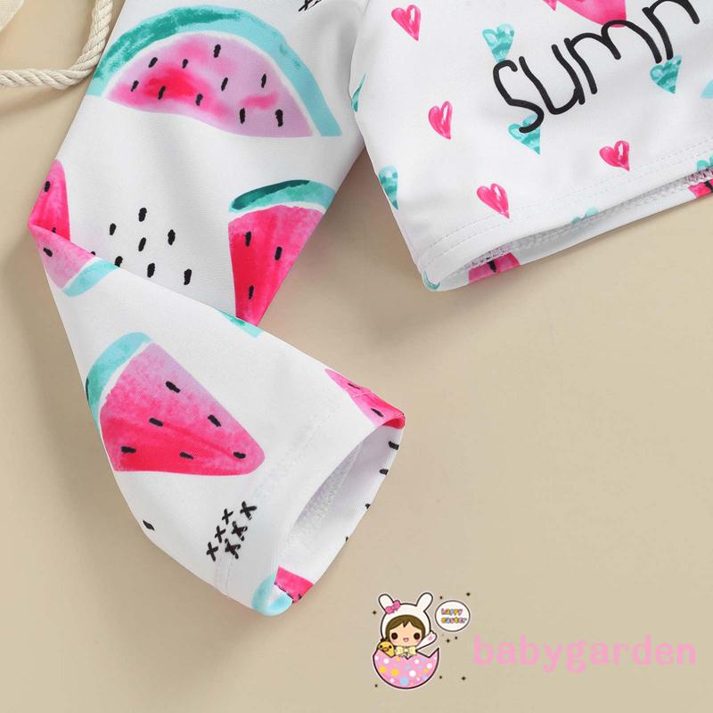 Bộ đồ bơi dành bé gái 2-6 tuổi gồm áo dài tay in họa tiết dưa hấu và quần bơi họa tiết sọc dễ thương