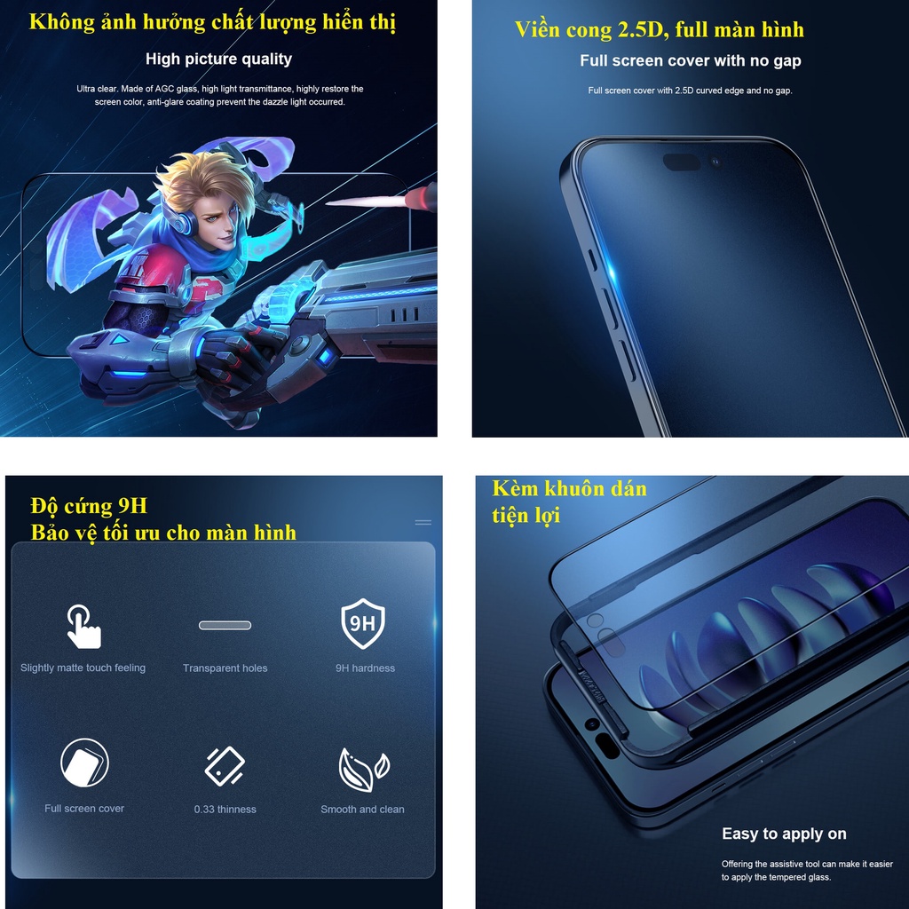 [14 pro max]Cường lực full màn hình chống vân tay cho iP 14 Pro Max Nillkin FogMirror