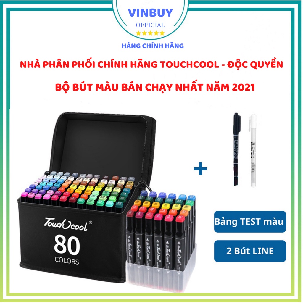 Bút màu Marker Touch Cool họa cụ tô màu dạ vẽ tranh anime Túi vải Bộ 30/40/60/80 - Tặng khay + 2 bút line + Bảng màu