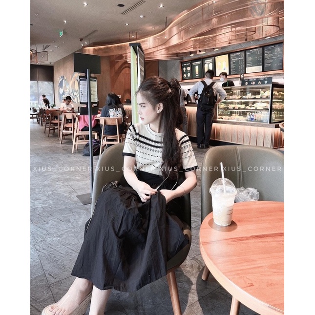 ÁO LEN KẺ ĐEN TAY CỘC CỔ TRÒN MS16772