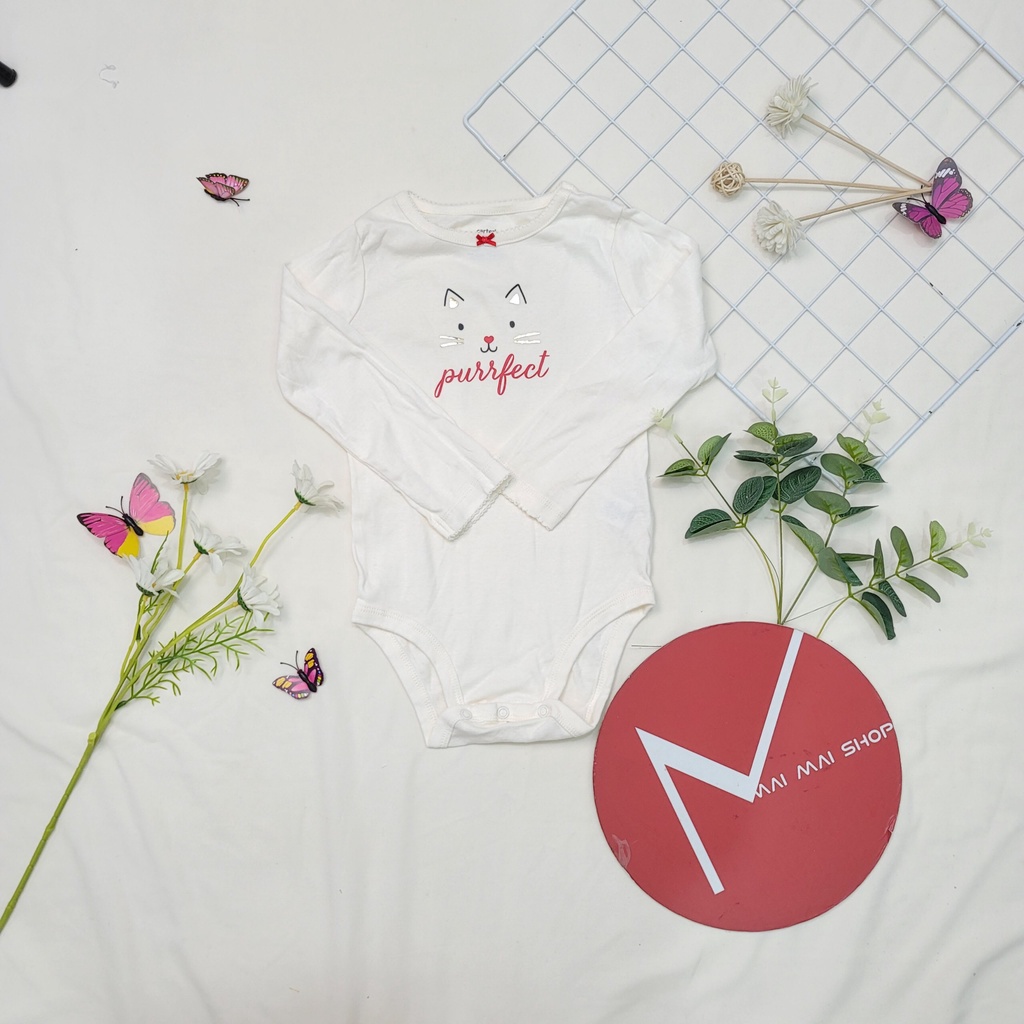 (18-24M chọn màu- gái) Body chip TAY DÀI xuất dư cổ tròn, cổ đáp vai cho bé gái- Bộ liền thân, BODYSUIT cho bé