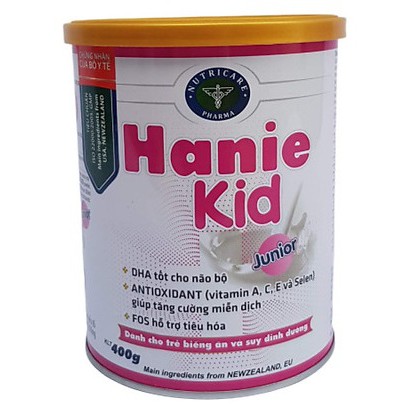 Sữa Hanie Kid - Dinh dưỡng chuyên biệt cho trẻ biếng ăn và suy dinh dưỡng 400g