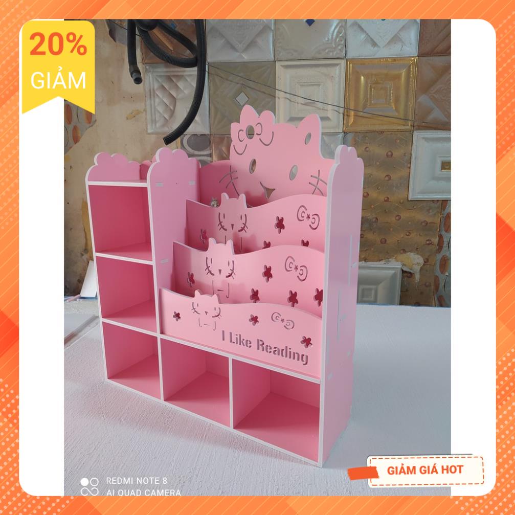 (khắc tên Free) Kệ sách Hello kitty kèm 5 ngăn đựng đồ tự tháo lắp đa năng (Size nhỡ)