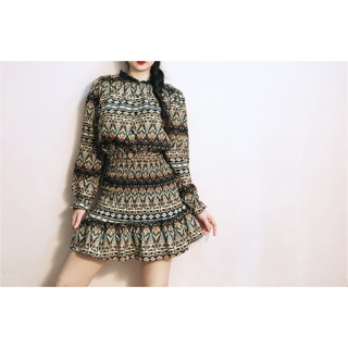 Đầm họa tiết bo thun xoè đuôi cá