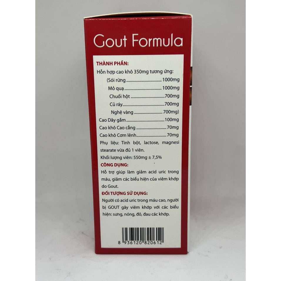 Viên Uống Gout Formula Làm Giảm Acid Uric Và Viêm Sưng Do Gout