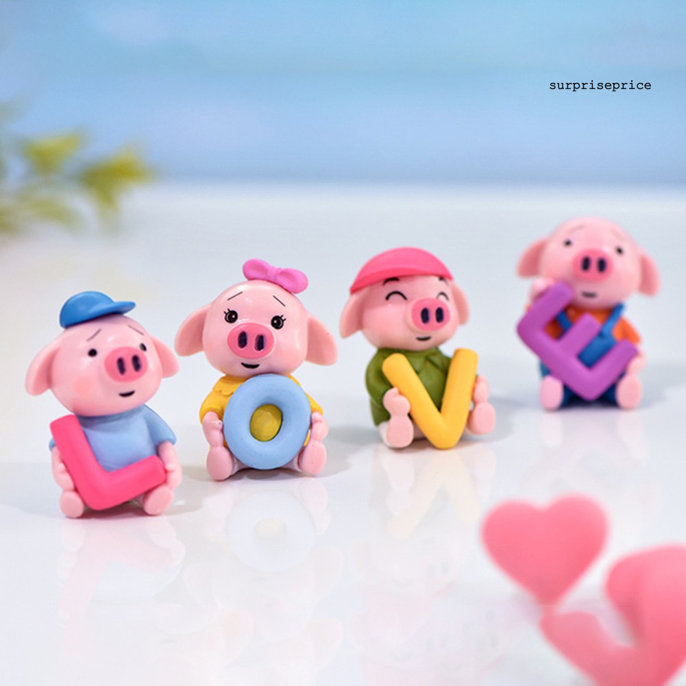 Set 4 mô hình chú heo mini trang trí sân vườn/xe hơi đa năng xinh xắn