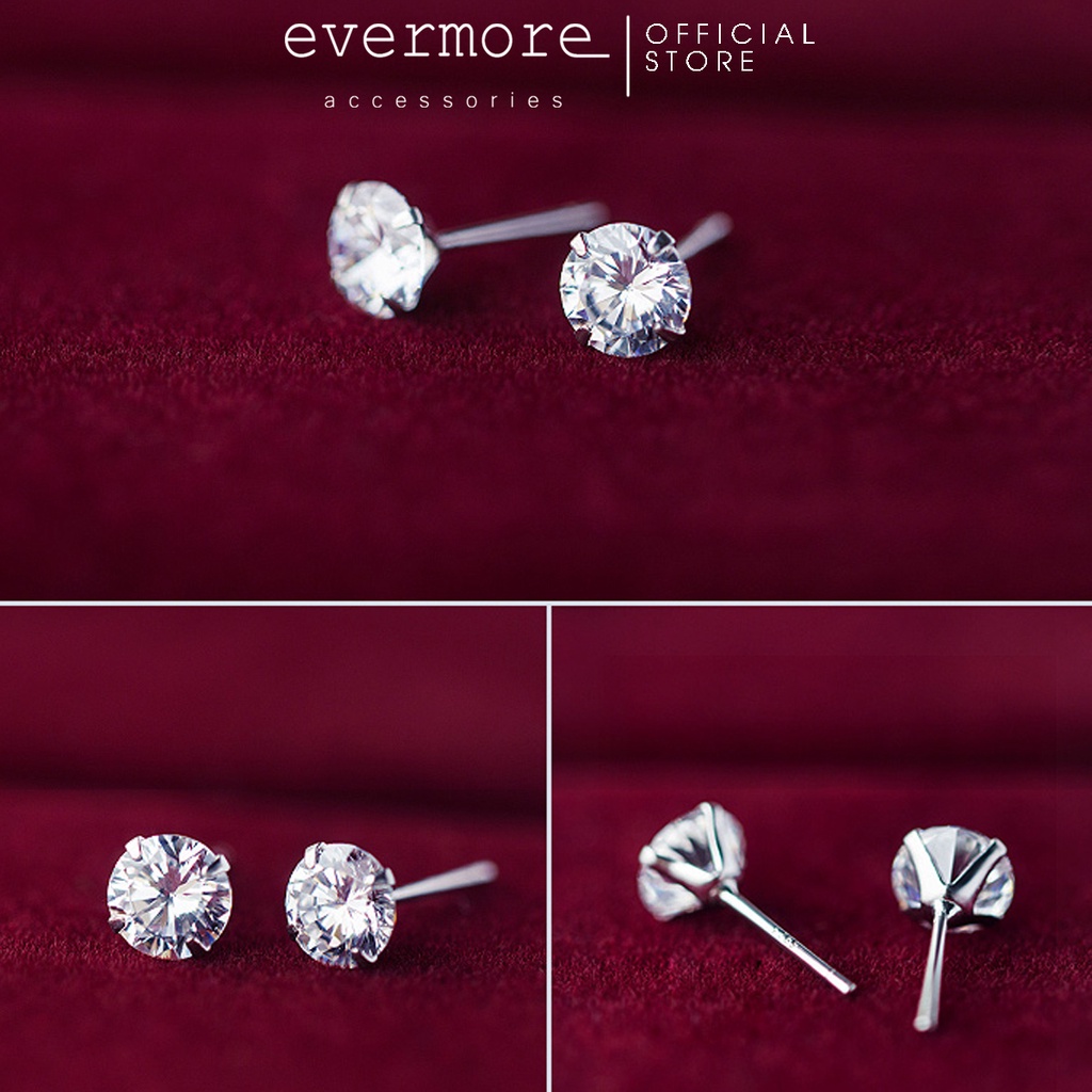 Bông tai bạc EVERMORE, khuyên tai đính đá tròn bạc ý 925, phong cách thanh lịch, minimalism - H032