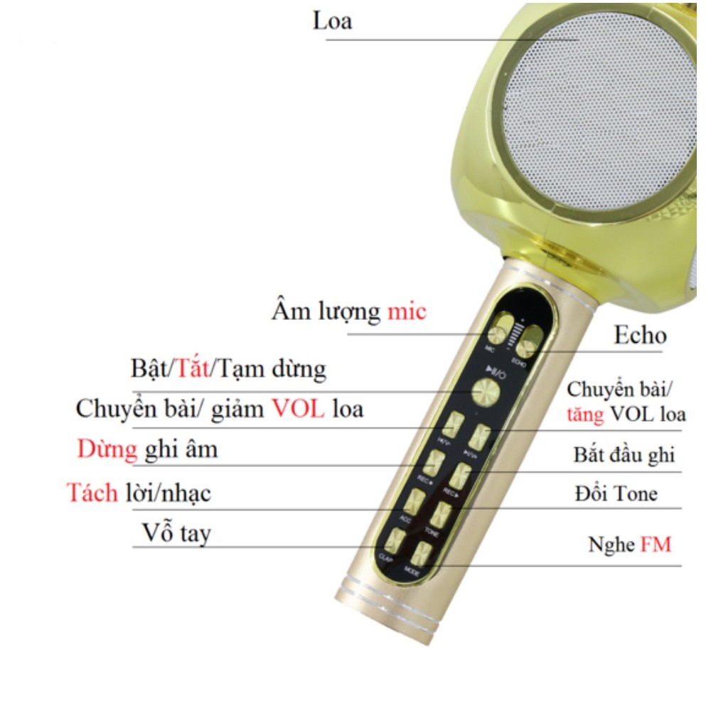 [Mã LTP50 giảm 50000 đơn 150000] Micro karaoke GrownTech YS 90, hát nhạc có chức năng thu âm kiêm loa blutooth