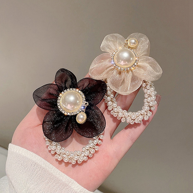 Dây Cột Tóc Hình Hoa Đính Ngọc Trai Nhân Tạo Thời Trang