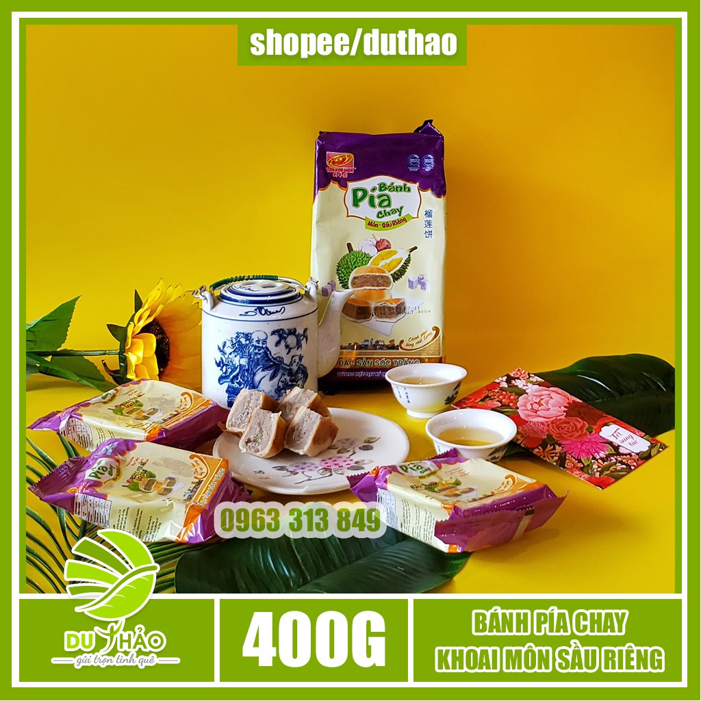 Bánh pía chay khoai môn sầu riêng Tân Huê Viên 400gr, bánh pía không trứng ăn chay