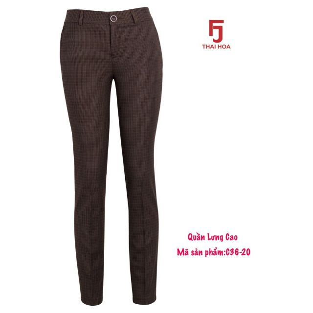 Quần tây Thái Hoà lưng cao caro soccola đậm C36-20