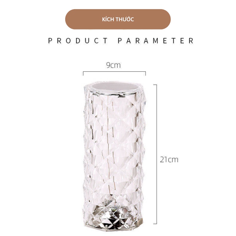 Đèn ngủ cảm ứng giả pha lê chiếu hình hoa hồng để bàn 16 màu cảm biến lãng mạn MIIBOOSHI D5.036