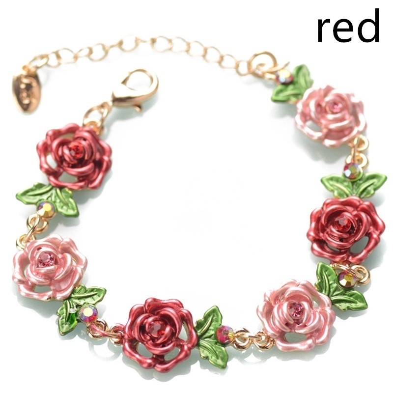 Vòng đeo tay mặt hình hoa hồng nhiều màu tùy chọn phong cách vintage