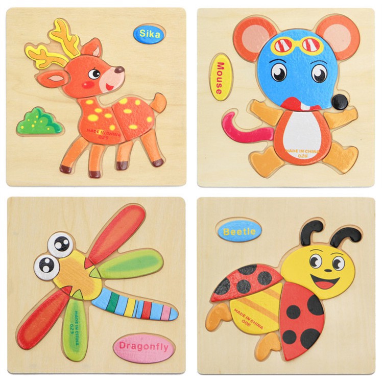 Bộ Đồ Chơi Lắp Ráp 3D Bằng Gỗ Hình Động Vật Hoạt Hình Cho Bé 1-3 - 6 Tuổi