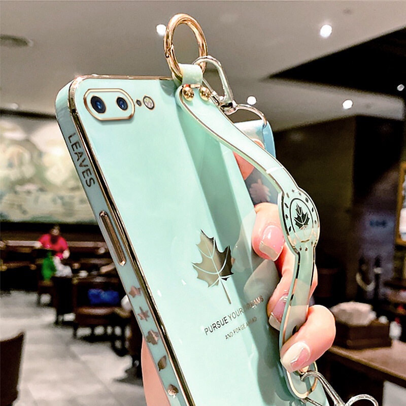 Ốp Điện Thoại Hình Lá Phong Có Dây Đeo Cho iPhone 7Plus 8Plus 6 6S Plus SE2 7 8