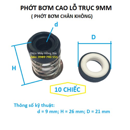 (10) phớt bơm nước lò xo cao trục 8mm đến 14mm