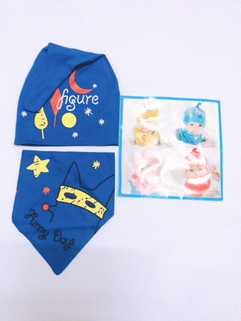 SET KHĂN + MŨ 100% COTTON CHO BÉ TỪ 3TH - 3T(MẪU 7)