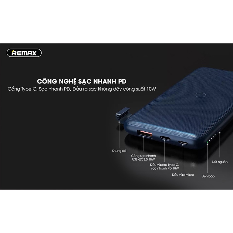 Pin sạc dự phòng không dây kiêm giá đỡ Remax RPP-152 10000mAh lõi Li-Polymer và PD18W Type-C