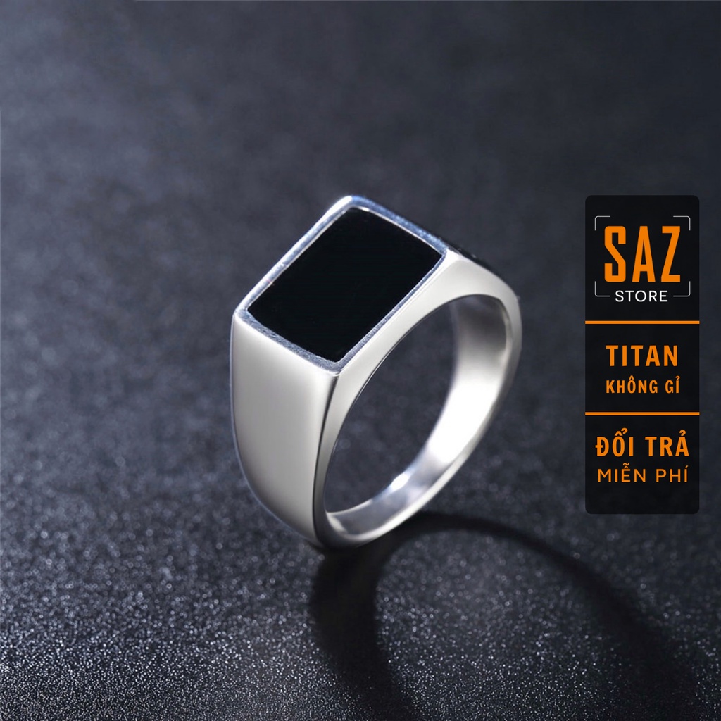 Nhẫn nam nữ tròn Unisex màu bạc Thời trang SAZ chất liệu Titan đẹp đơn giản - Black Rectangle