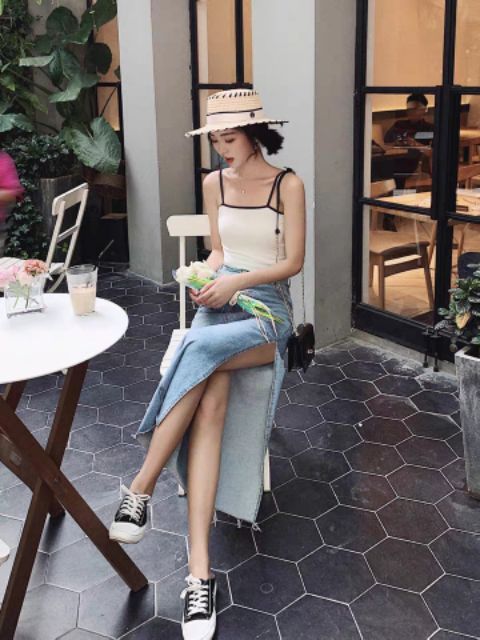 Chân váy jeans xẻ tà phong cách Hàn Quốc có bigsize | BigBuy360 - bigbuy360.vn