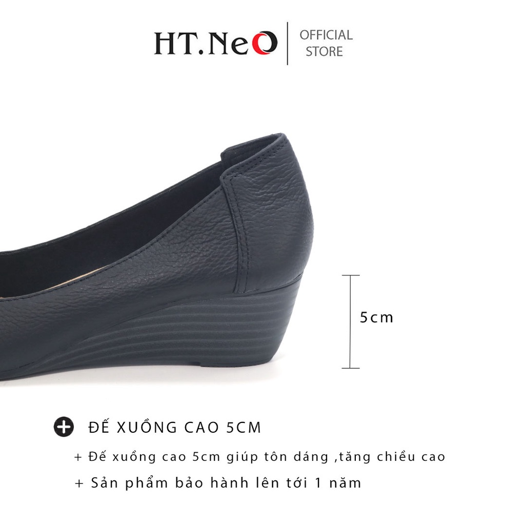 Giày nữ đế xuồng HT.NEO da bò thật 100% ,đế xuồng cao 5cm , kiểu dáng mũi nhọn ,thiết kế sang trọng ,lịch sự GM02