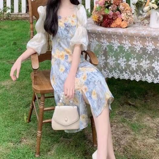 Đầm hoa Perty tay lửng phồng thời trang Hàn Quốc dành cho nữ