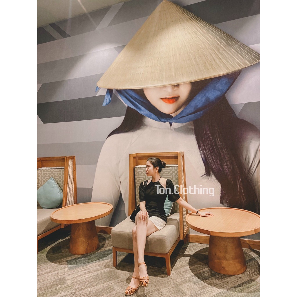 Áo Kiểu Cổ Yếm Ton.Clothing thiết kế cột nơ sau sang trọng, chất linen xô cao cấp bảng màu tinh tế AOK018 | BigBuy360 - bigbuy360.vn