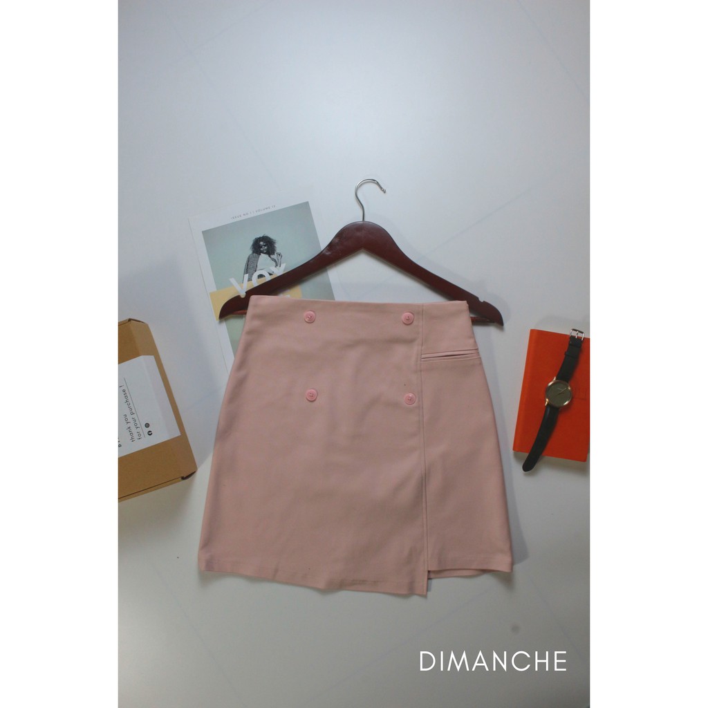 Chân váy chữ A Tulipano màu hồng chất vải kaki Hàn Quốc mềm mại đàn hồi kèm gift box