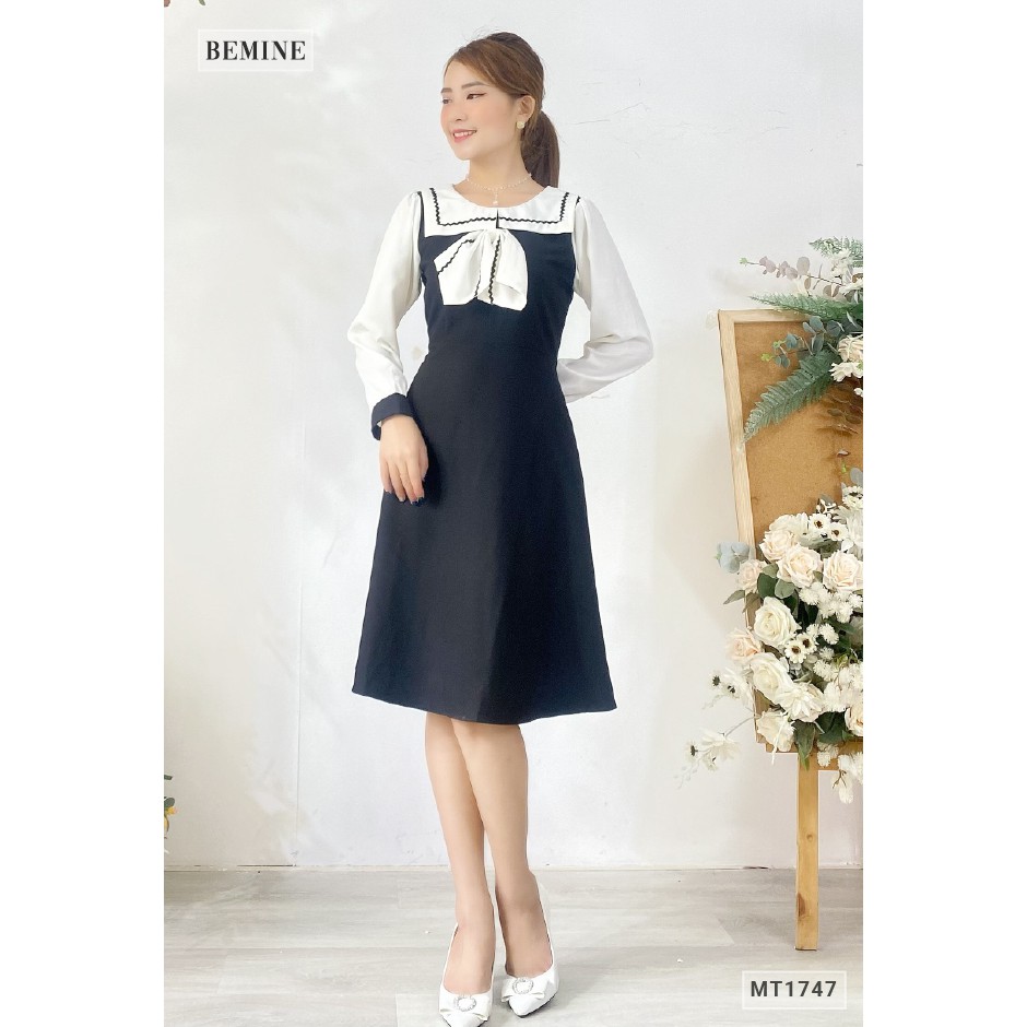 Đầm cổ vuông thủy thủ tay dài phối BEMINE MT1747DEN | BigBuy360 - bigbuy360.vn