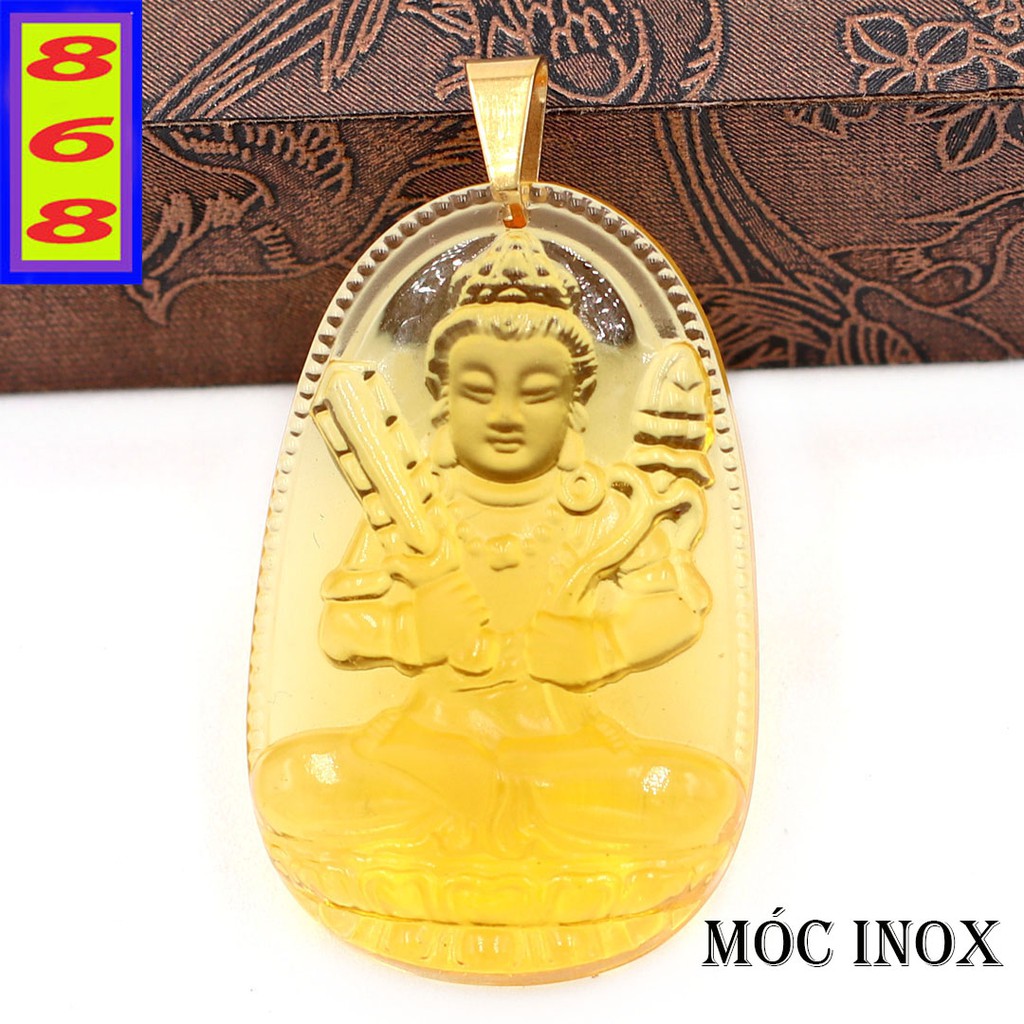 Mặt dây chuyền phật Hư Không Tạng Bồ Tát Pha Lê Vàng 3.6cm - Phật bản mệnh tuổi Sửu, Dần - Size nhỏ - Tặng kèm móc inox