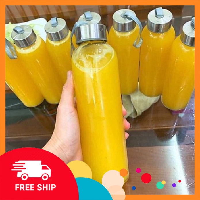 Bình Chai Lọ Thủy Tinh nắp đậy có quai xách dung tích 500ml loại dày