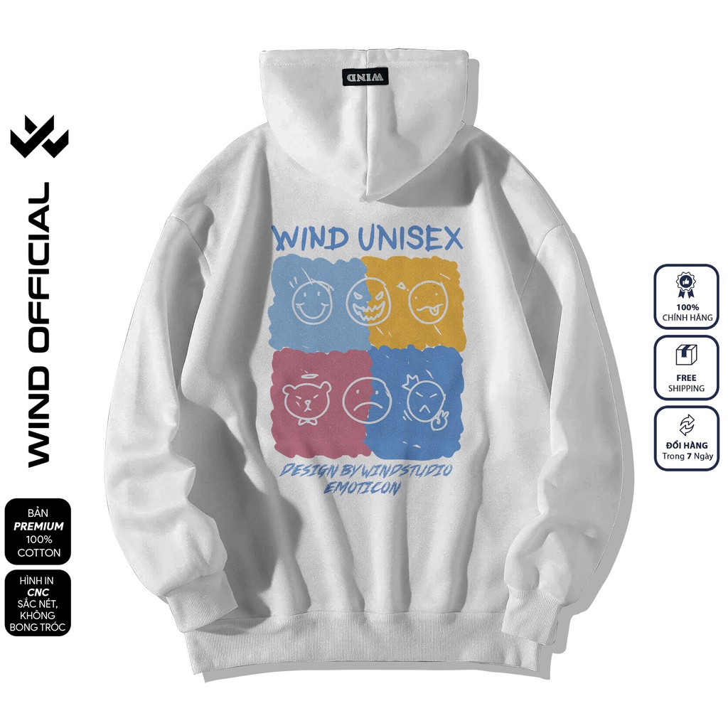 Áo hoodie unisex form rộng WIND bản Premium nỉ ngoại EMOIJ nam nữ oversize ulzzang