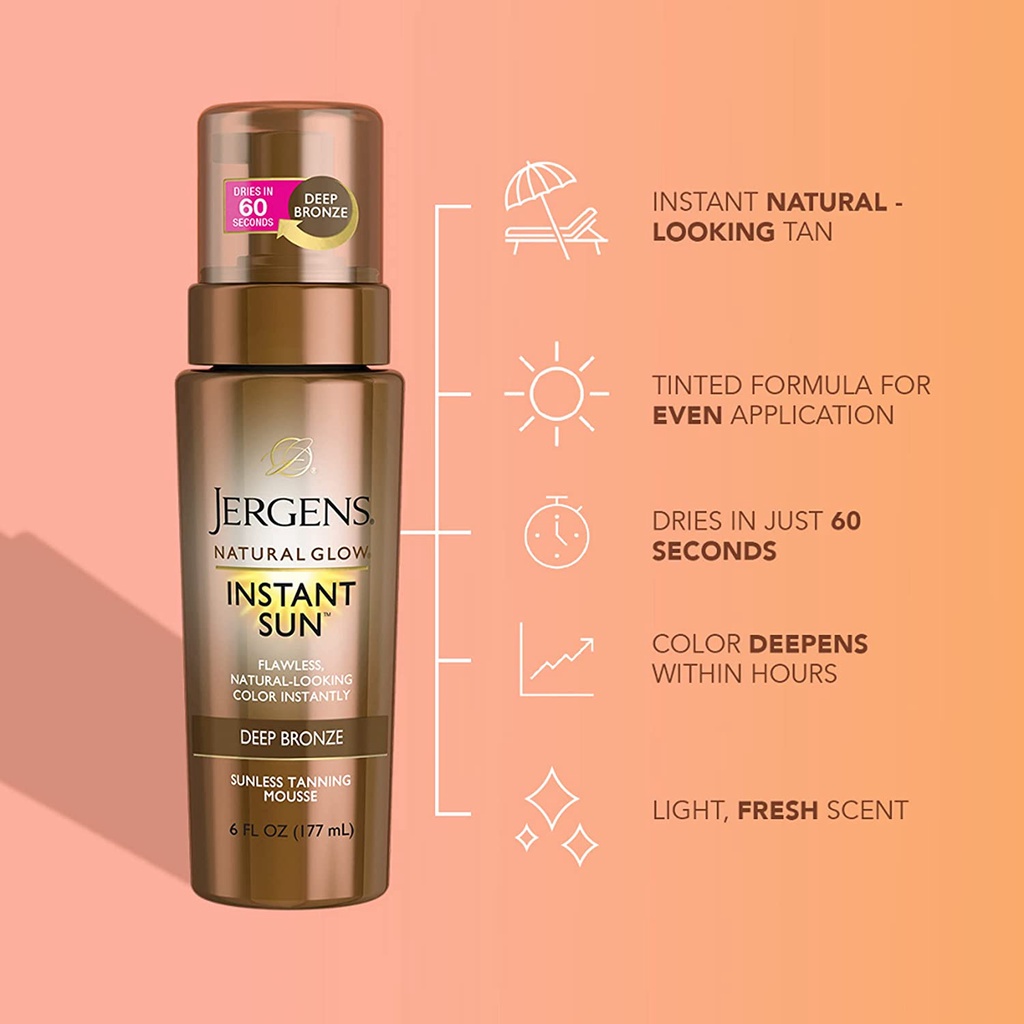 Mousse nhuộm nâu da Jergens Natural Glow Instant Sun Mousse Deep Bronze 177ml