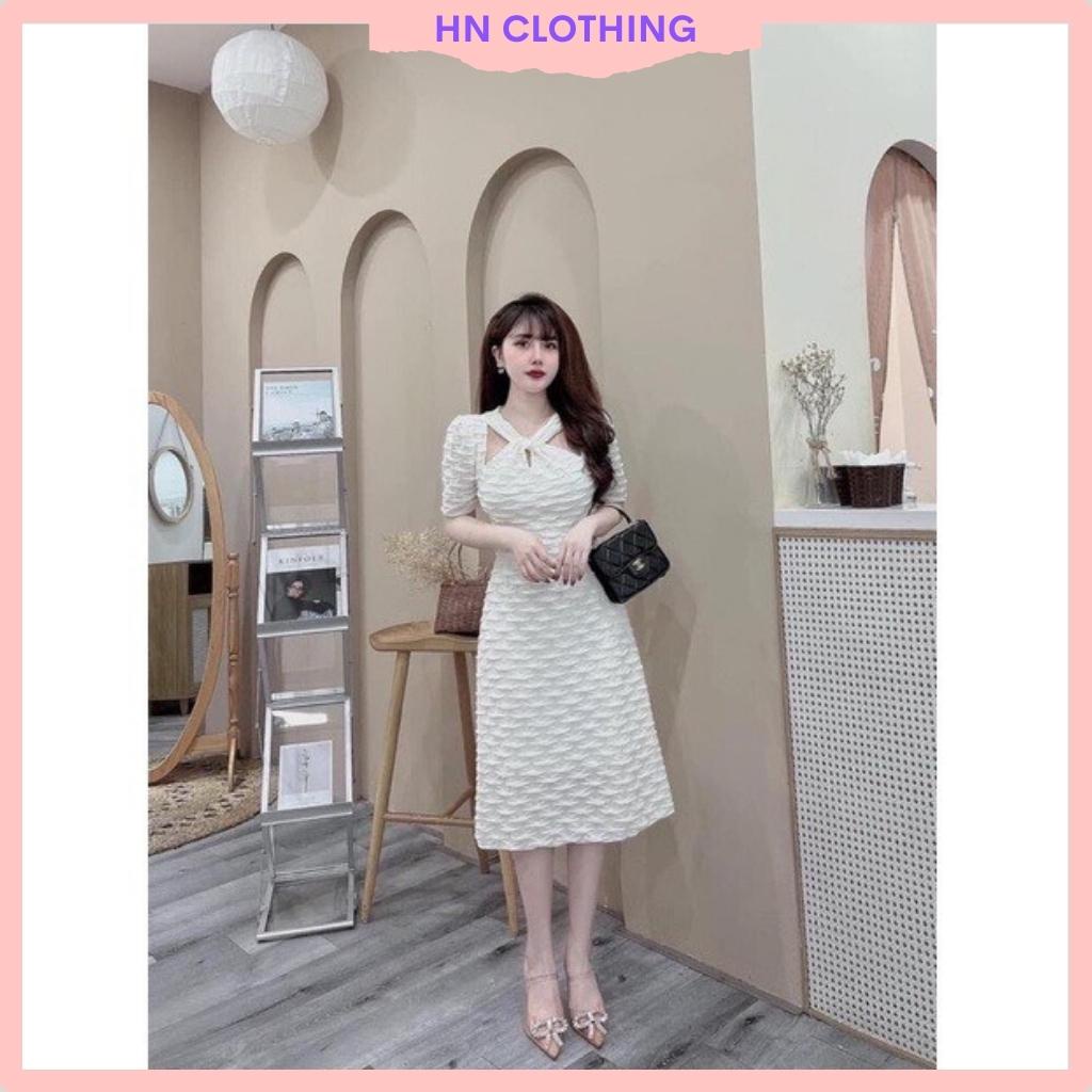 Váy xốp khoét vai qua gối sang chảnh đầm xốp suông thiết kế dự tiệc HN Cltohing V51