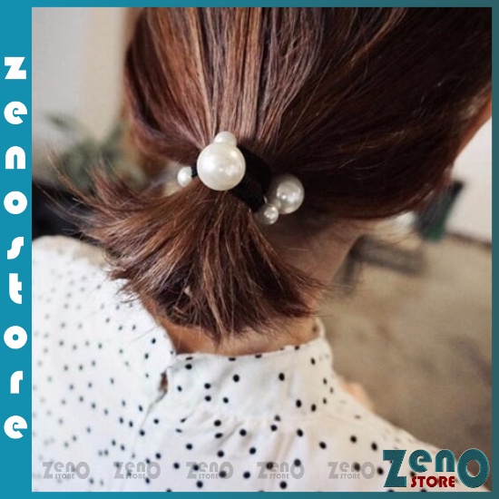 Set 5 dây buộc tóc màu đen đính hạt sang chảnh, chun buộc tóc đàn hồi không đau PT24