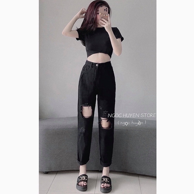 Quần baggy jean lưng cao basic