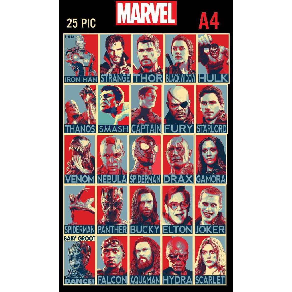Hình dán Marvel SET 25 hình phong cách Obey dán tường, trang trí phòng