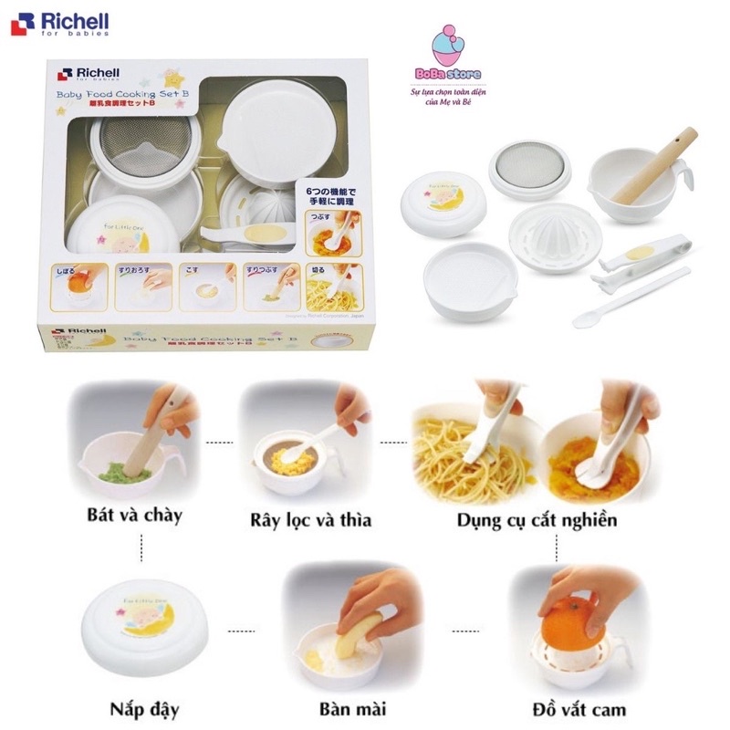Bộ dụng cụ 8 món chế biến thức ăn dặm kiểu nhật Richell