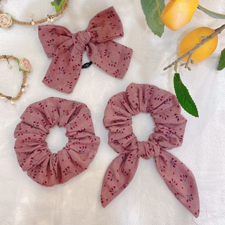 Cột tóc scrunchies vải thô cào bông, họa tiết vintage