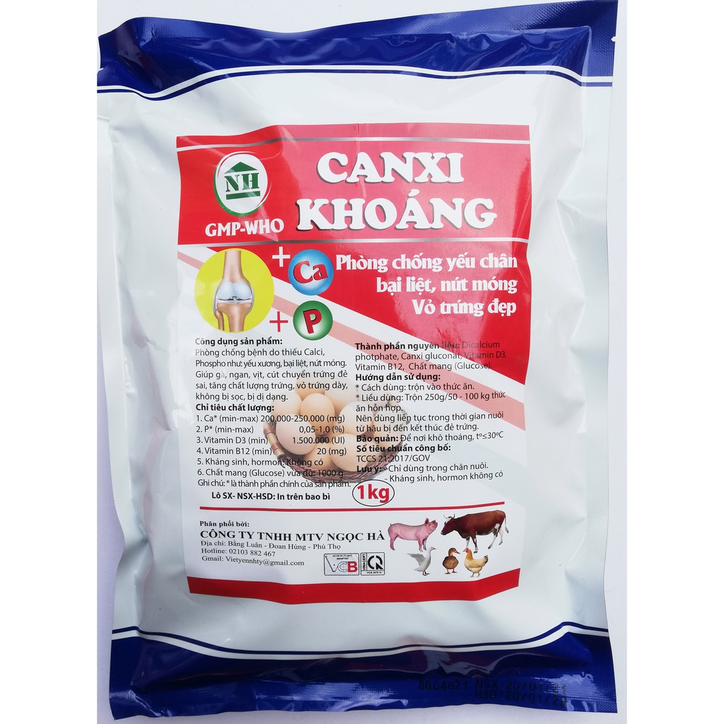 1kg CANXI KHOÁNG Phòng chống yếu chân, bại liệt, nứt móng, vỏ trứng đẹp chuyên dùng cho gia súc, gia cầm, gà đá, gà chọi