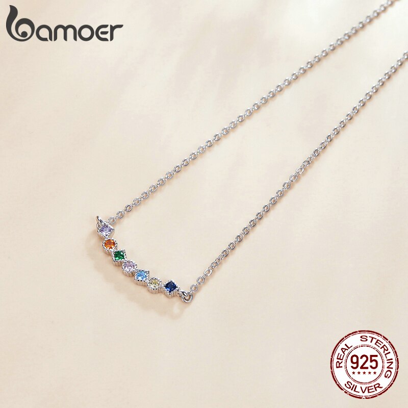 Dây Chuyền Bamoer SCN451 Bạc Sterling 925 Đính Đá Zircon Kiểu Khối Rubic Với Nhiều Màu Bắt Mắt Với Size Tùy Chỉnh