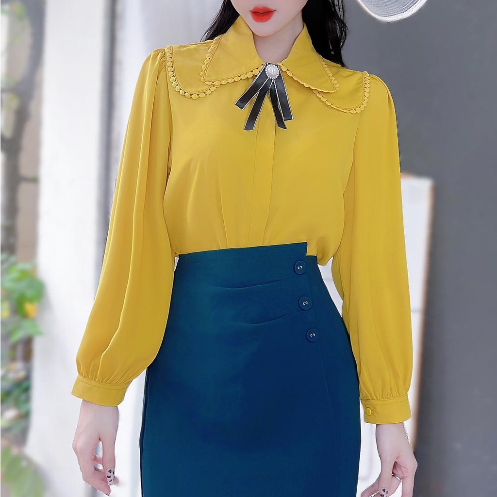 Áo sơ mi tay dài công sở nữ kiểu cổ viền CHUU A8152