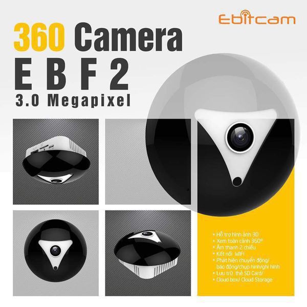 Camera ốp trần IP Ebitcam EBF2 3.0mp, hỗ trợ ảnh 3D, quan sát toàn cảnh 360 độ, tặng thẻ nhớ Ebitcam 32GB chính hãng